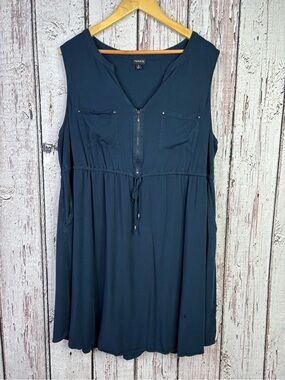 Torrid Size 3X Mini Challis Zip-Front Shirt Dress Sleeveless Blue *Flaw see Pic*